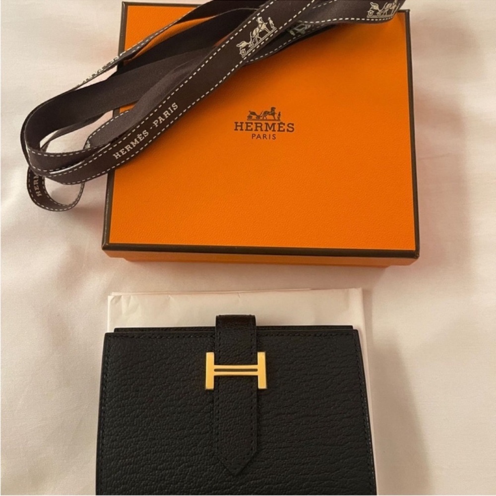 Hermes Wallet BEARN MINI MYSORE GOATSKIN 89 NOIR. NEW! AUTHENTIC!